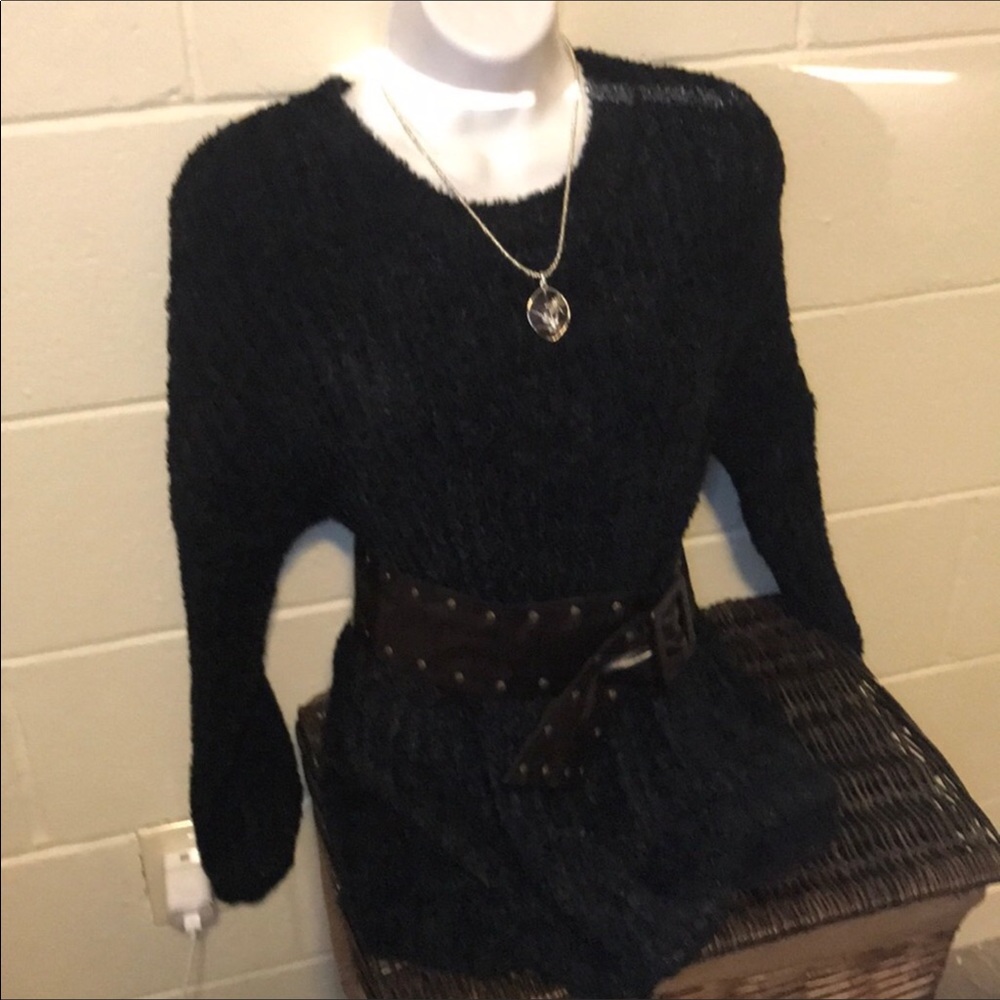One tuff babe New black ribbed teddy bear fuzz sweater size 14